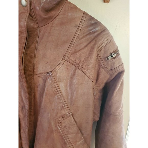 Vintage Burk's Bay Distressed Brown Leather Jacket, Size XL, RN 76727 - Picture 9 of 12